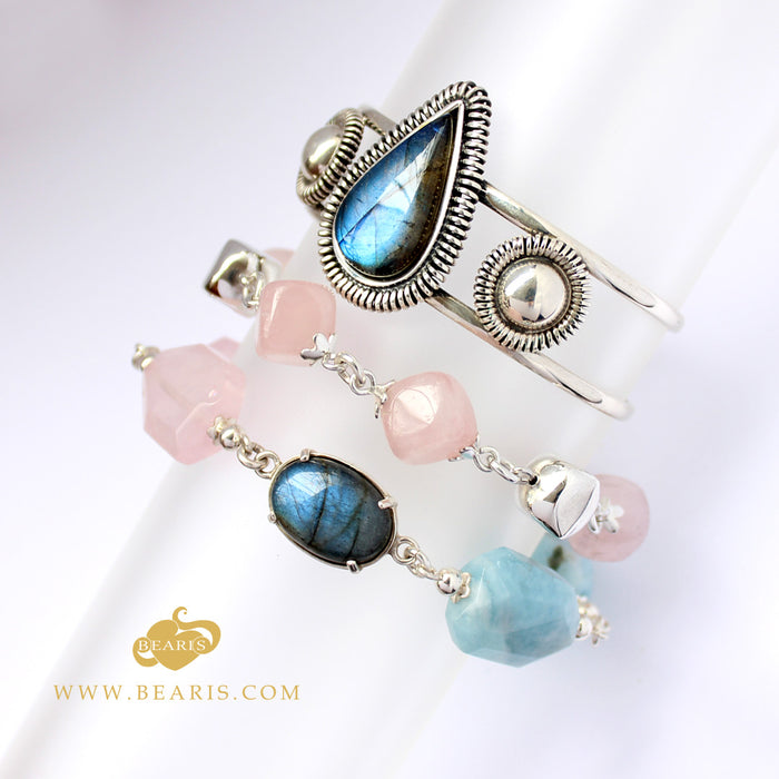 Pulsera Indira Labradorita con Cuarzo Rosa y Calcita Azul