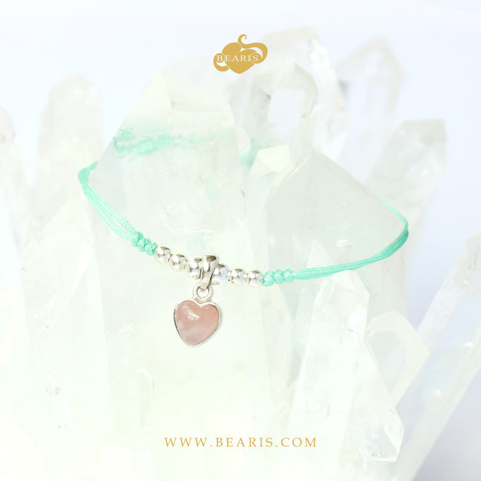 Pulsera Hilo Corazón Cuarzo Rosa