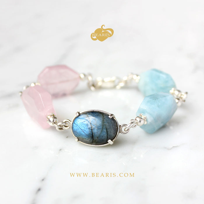 Pulsera Indira Labradorita con Cuarzo Rosa y Calcita Azul